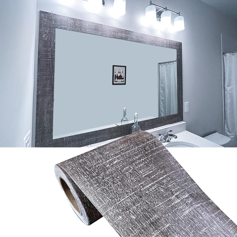 MULLSAN 10Meters Gray Wood Wallpaper Border Peel & Stick Wall Covering Kitchen Bathroom Bedroom Tiles Decor Sticker - Image 1